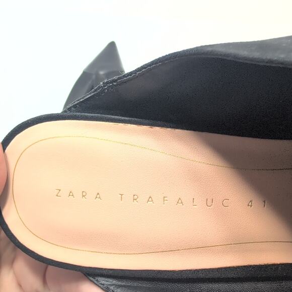 Zara Trafaluc Pointed Toe Kitten Heel Mules Women's Size 10 Patent Black Suede - Picture 6 of 9